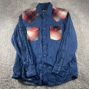 Pendleton Wrangler Western Shirt Mens XL Blue Pearl Snap Wool Blend‎ Patch Work